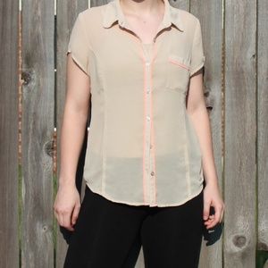 Guess Cream Chiffon Blouse with Pink Accent